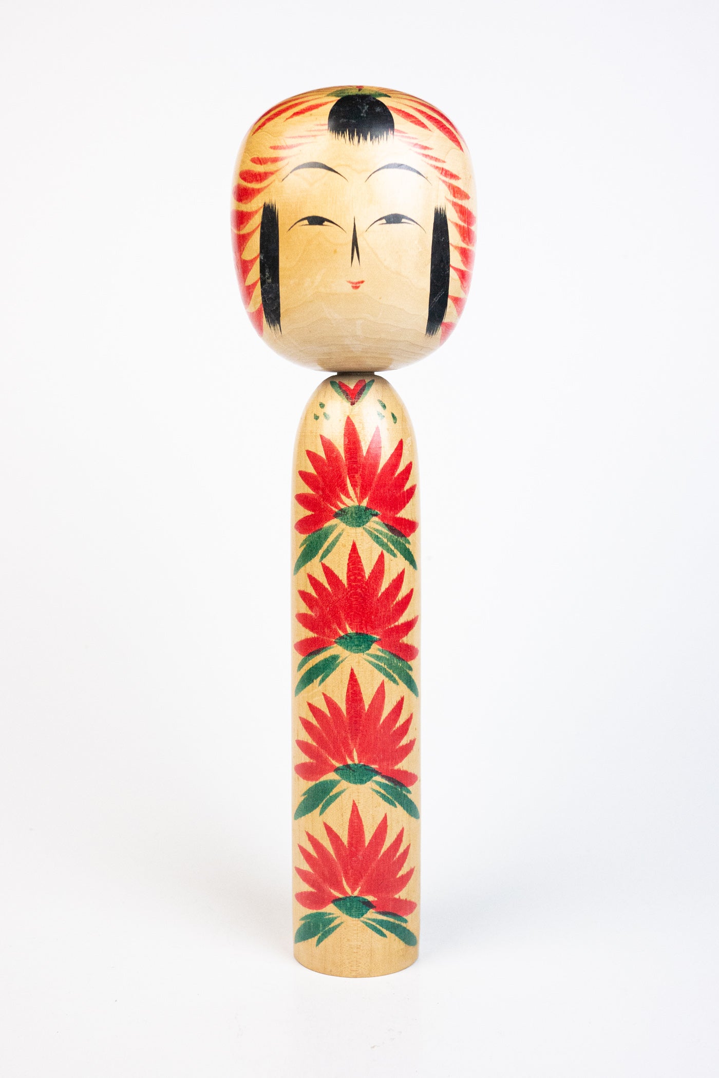こけし　かずを　少女　花柄　着物Kokeshi doll　札あり　箱あり（35） Japanese Kokeshi Wooden Doll 5.25